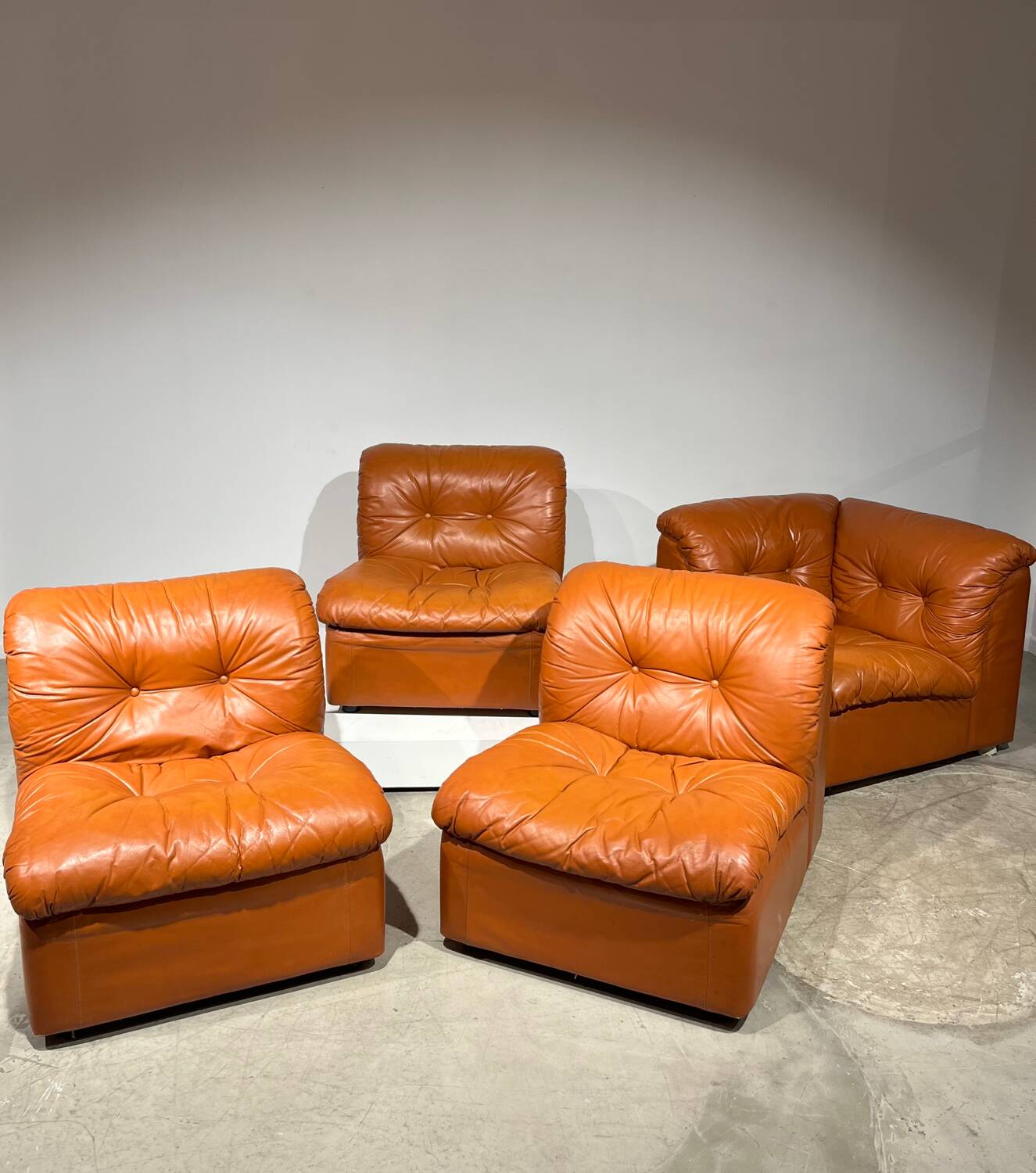 Modular cognac leather sofa