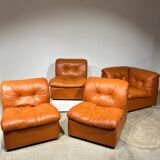 Salon modulable en cuir cognac