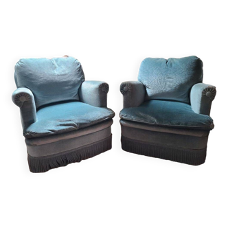 Blue velvet armchairs