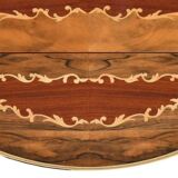 Serving table and rolling bar with drop leaves featuring floral marquetry decoration.