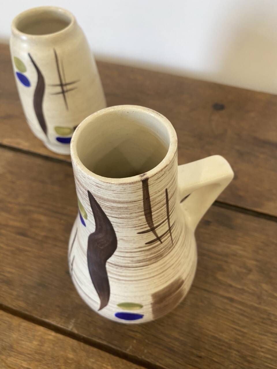 Duo de petits vases abstraits, ton écru, West Germany, 1960