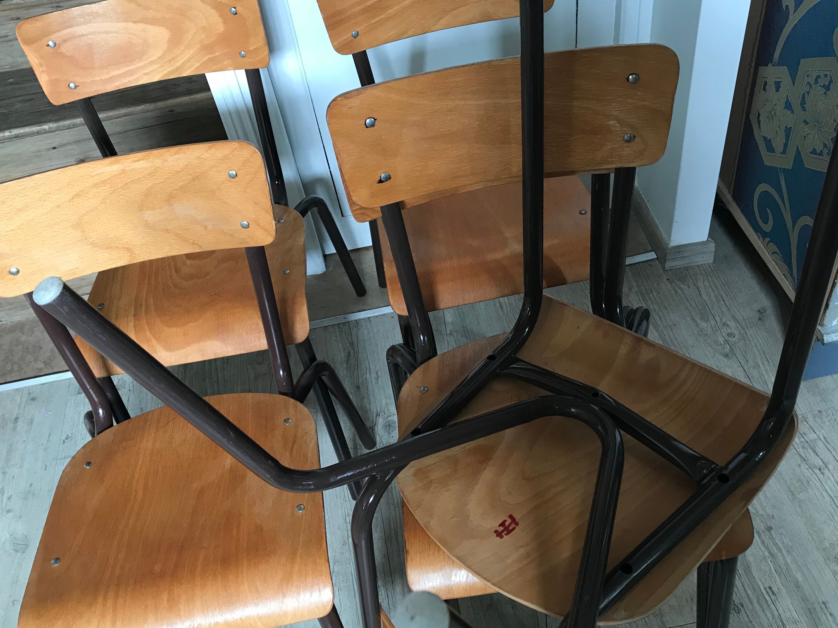 Lot of six vintage school chairs