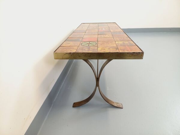 Table basse rectangulaire vintage Roche-Bobois en acier et céramique