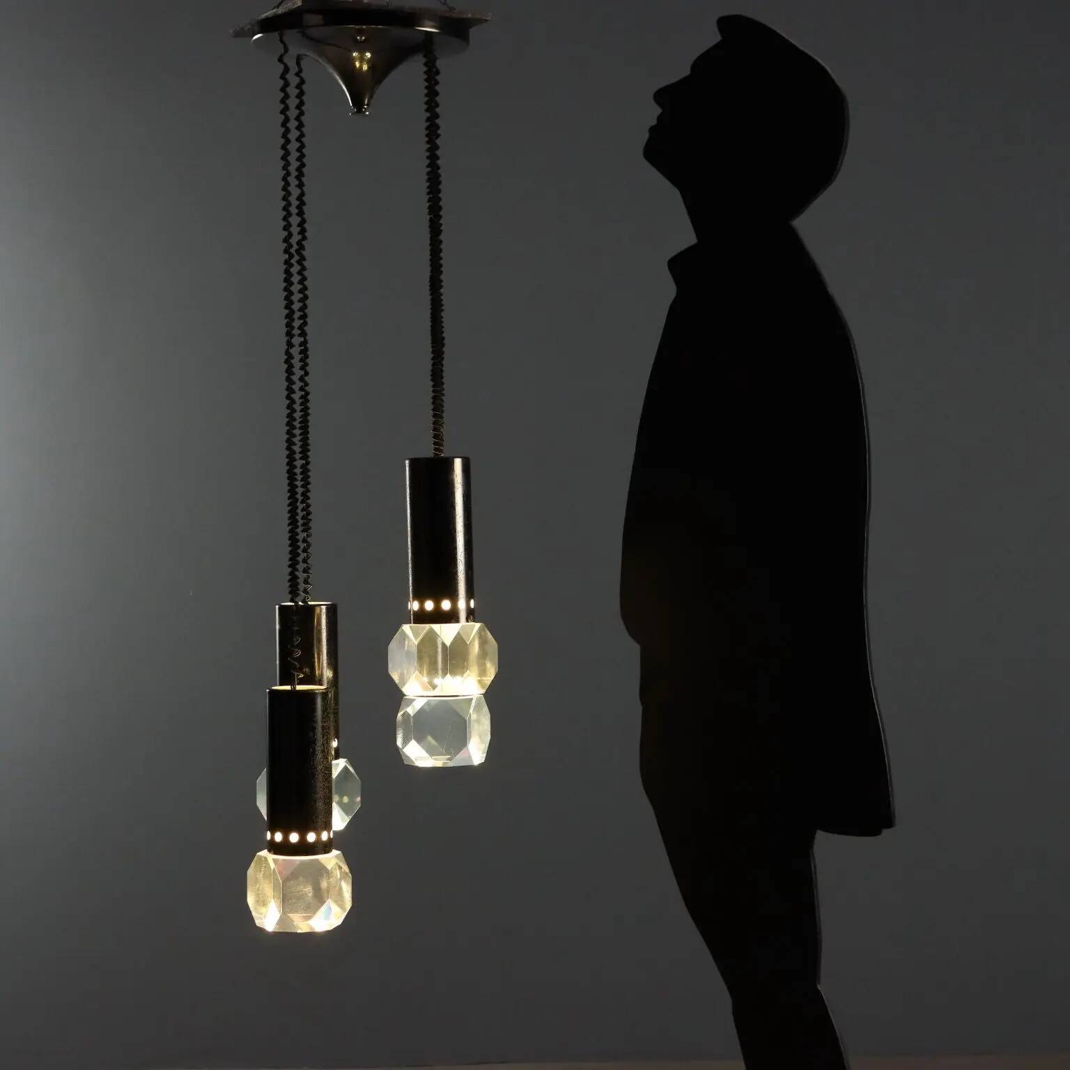 Vintage ceiling light in plastic and metal, design, Italy, 1960s