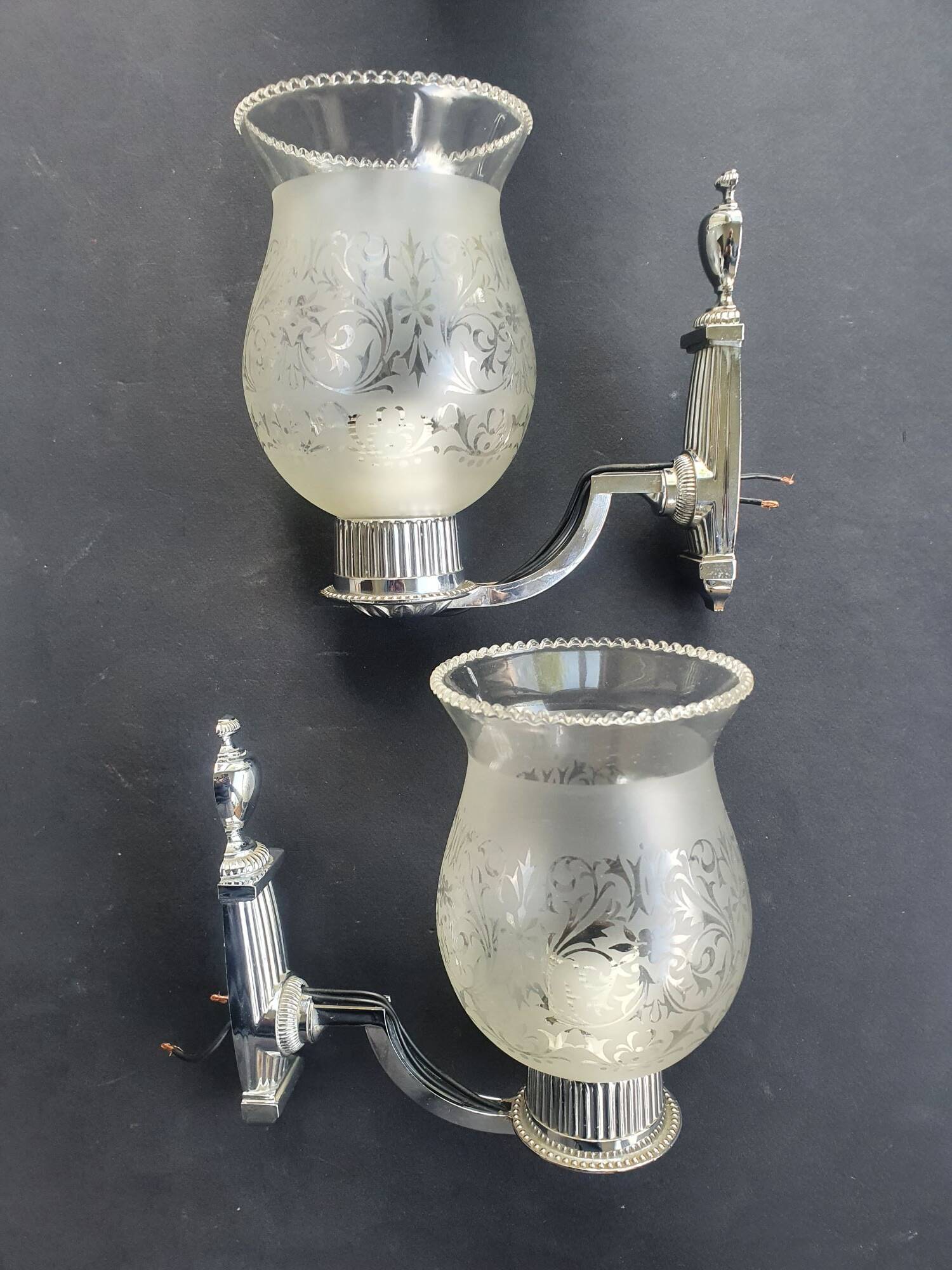Pair of chrome wall sconces vintage bathroom