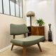 Vintage armchair attributed to Jens Risom, solid wood and fabric.