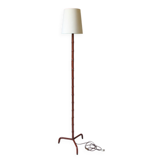 Vintage floor lamp with bamboo-style leather base