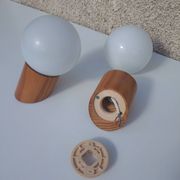 Pair of vintage wall lights in varnished pine and opal glass, 1970s-80s.