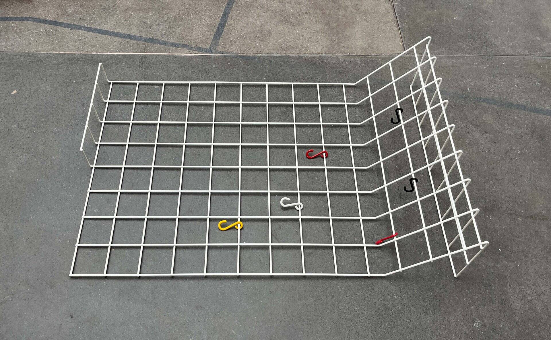 White minimalist string coat rack, modern mid-century, 1960s.