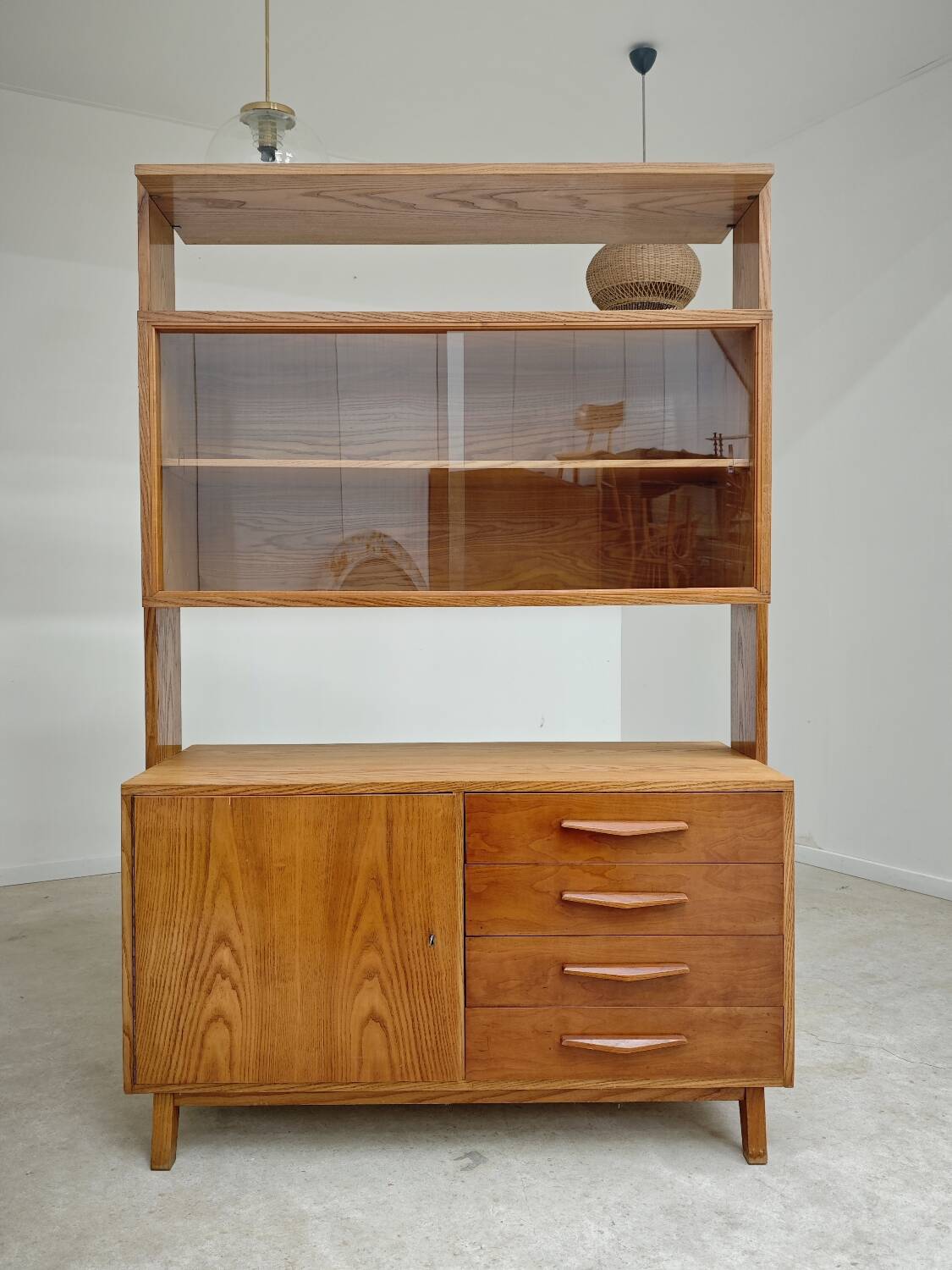 High sideboard, wooden display cabinet by Frantisek Jirak – 1960