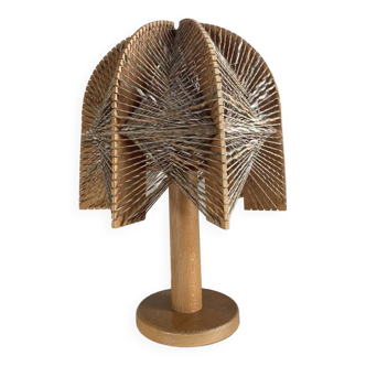 Lamp In Turned Wood And Wool Vintage Scandinavian 1960s