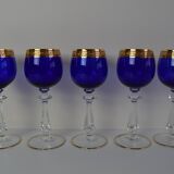 Mid Century Set of Five Stemmed Wine Glasses, 1950's.