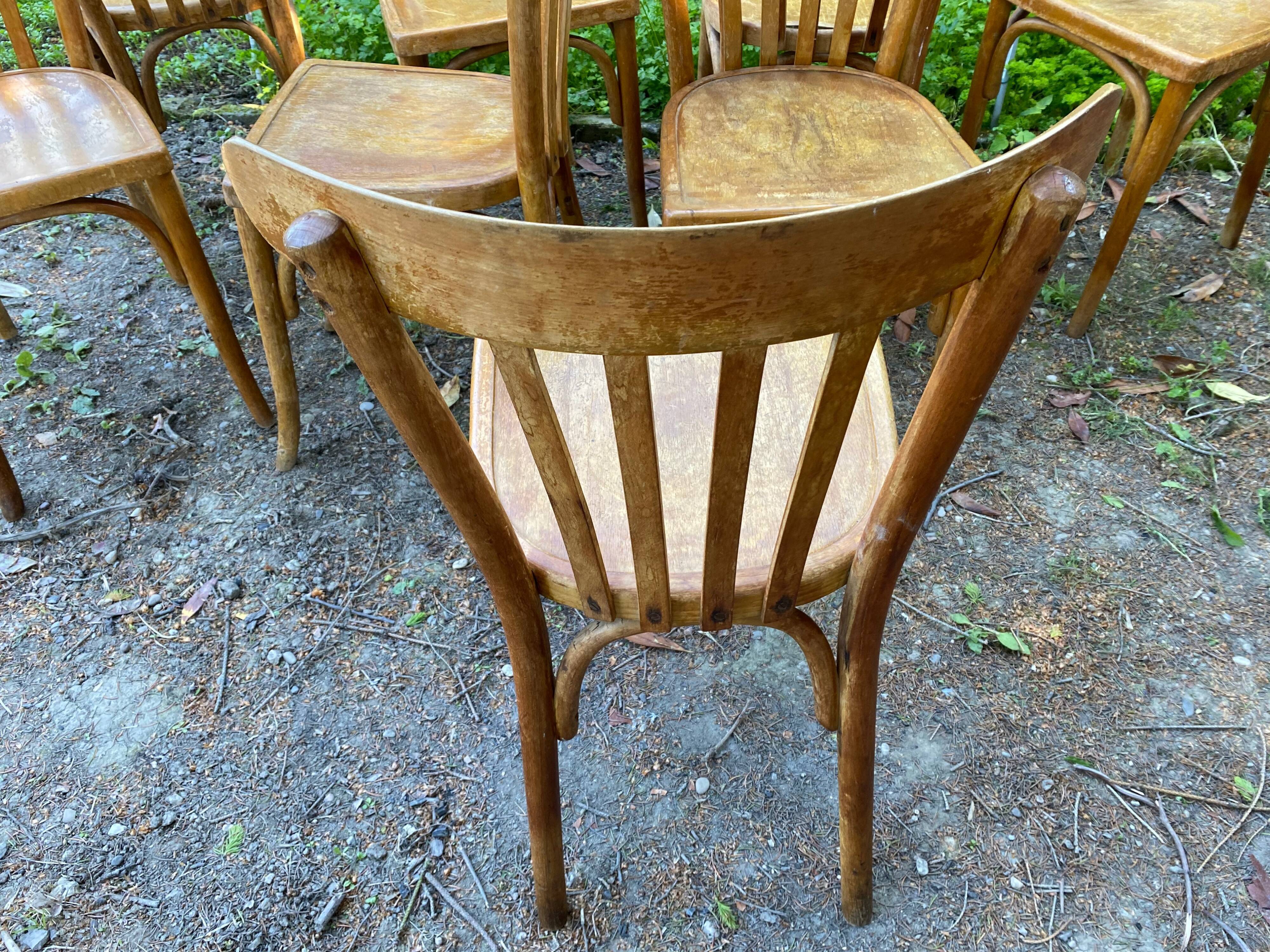 Lot de 8 chaises de bistrot vintage 1950