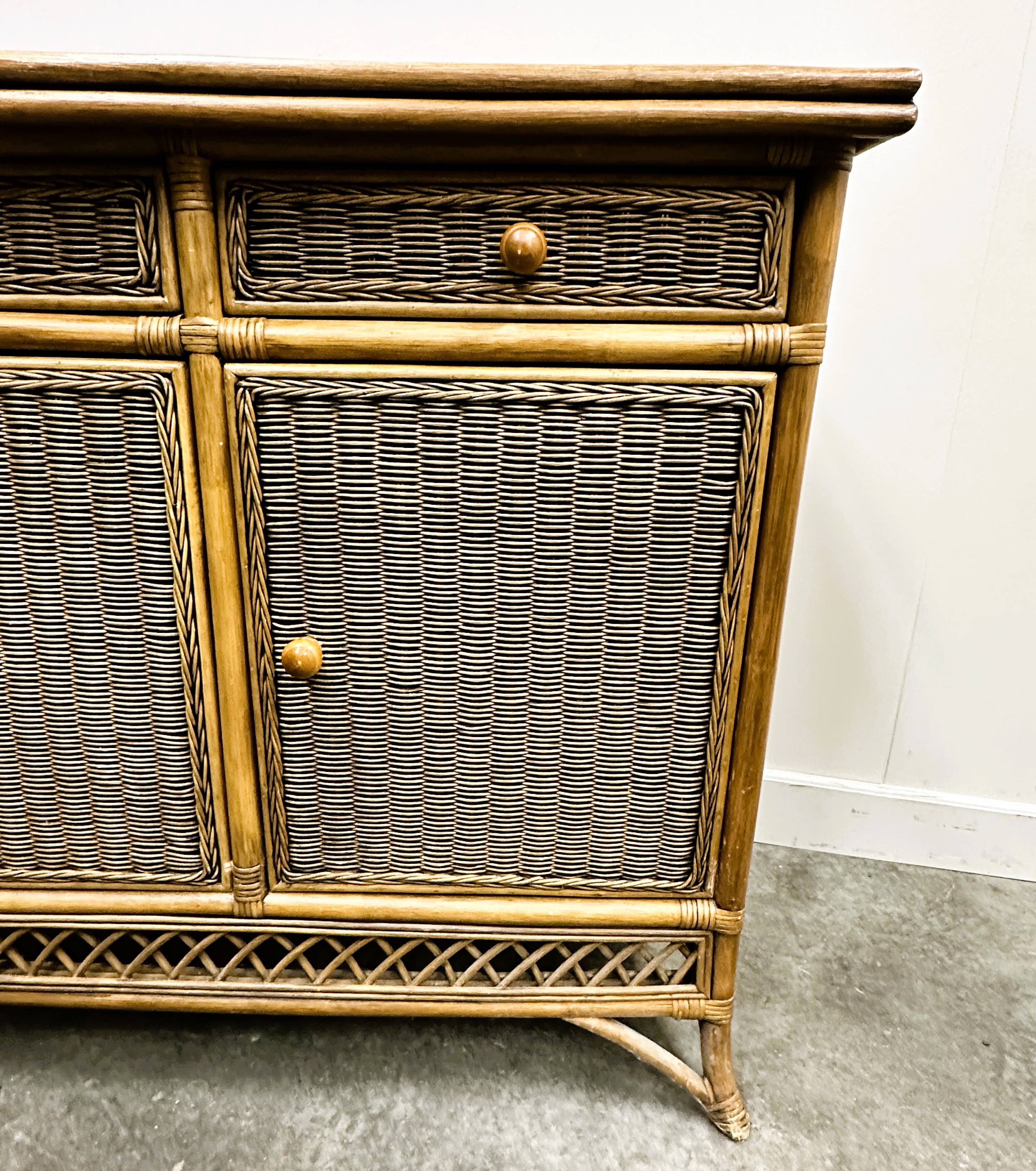 Italian Vintage Rattan And Bamboo Commode - Sideboard, Italy. 1970s.