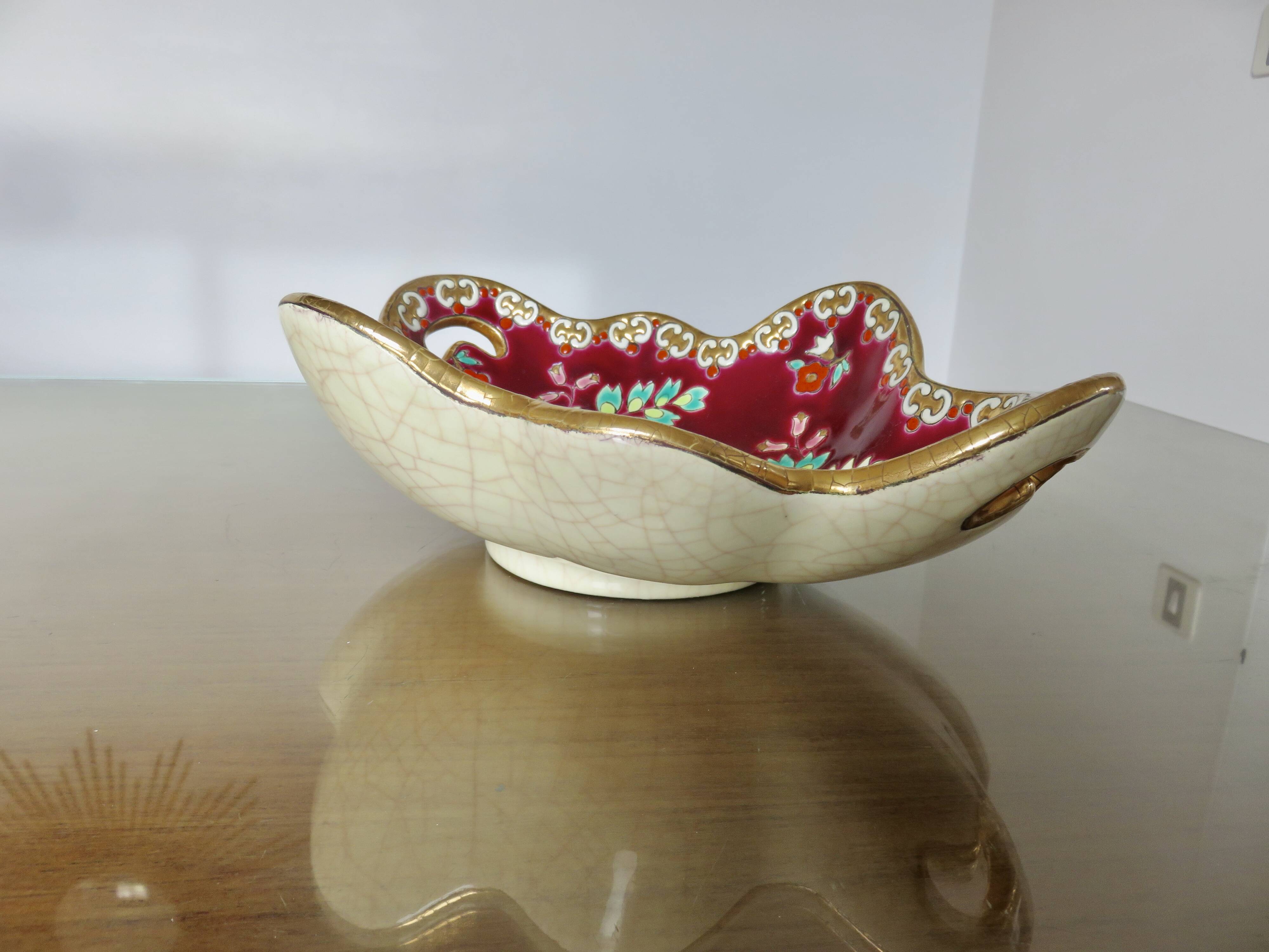 Longwy enamel dish, "Venice" pattern, 1940s-50s