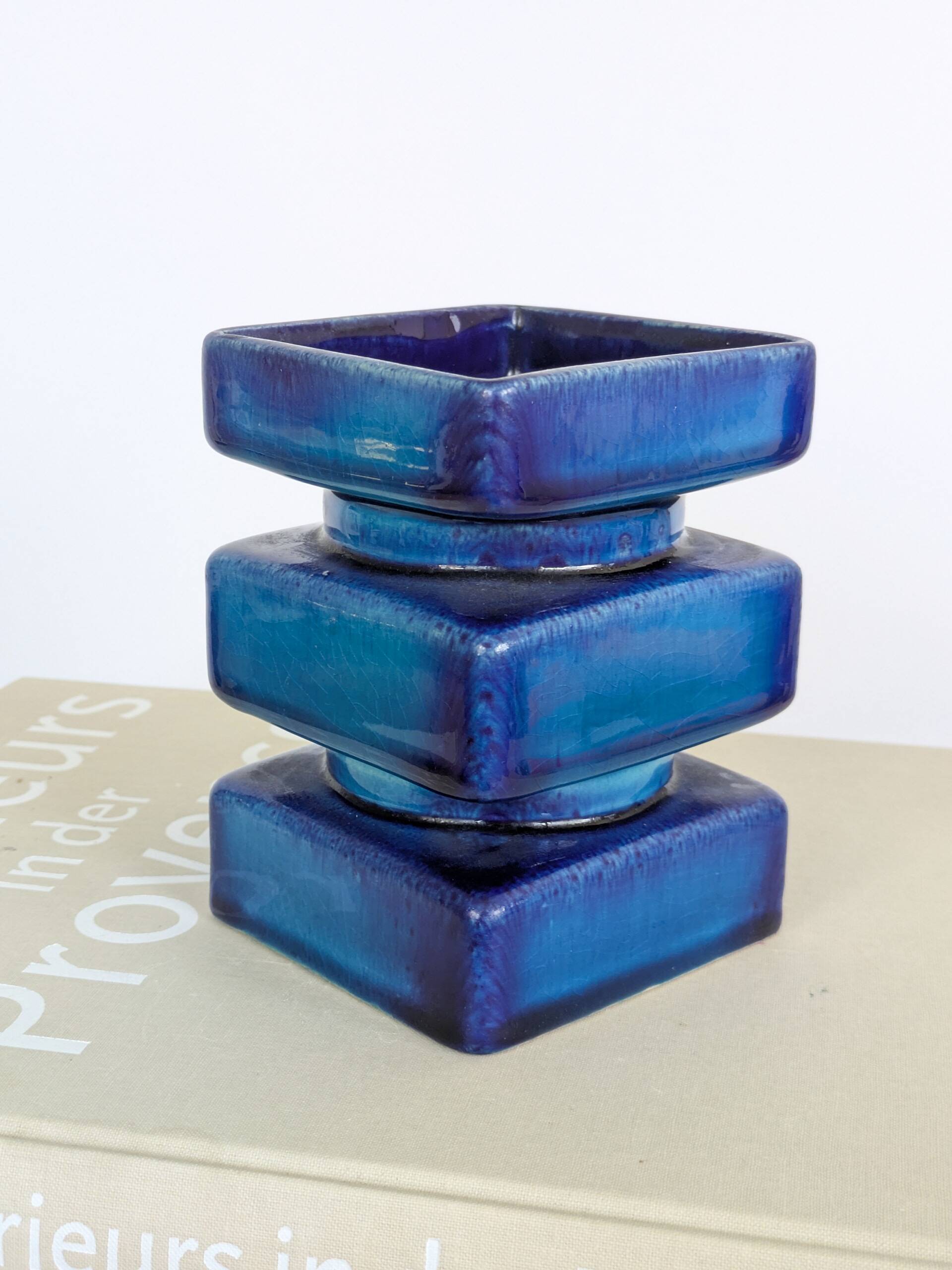 Cari Zalloni vase for Steuler, model 5101, Blue Space Age Ceramic
