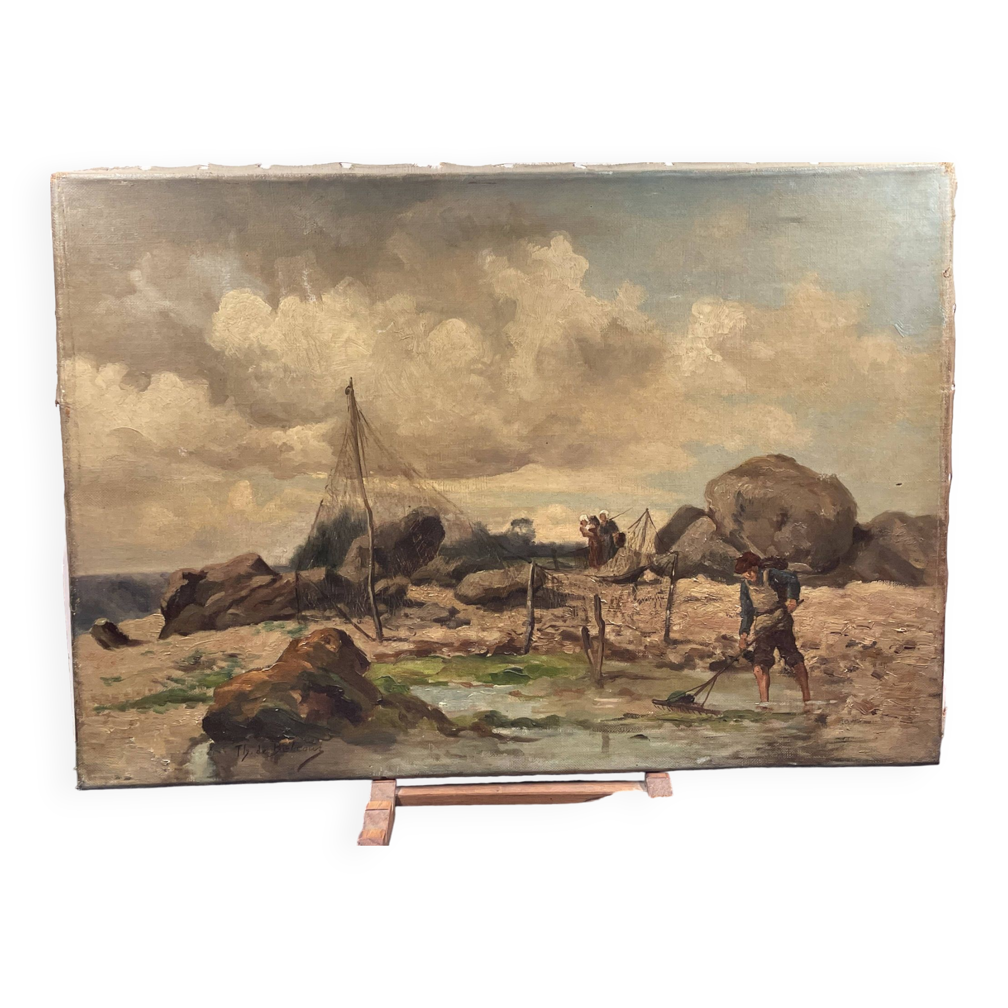 Oil on canvas animated seascape, brittany - signed de belcour? 19th century