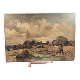 Oil on canvas animated seascape, brittany - signed de belcour? 19th century