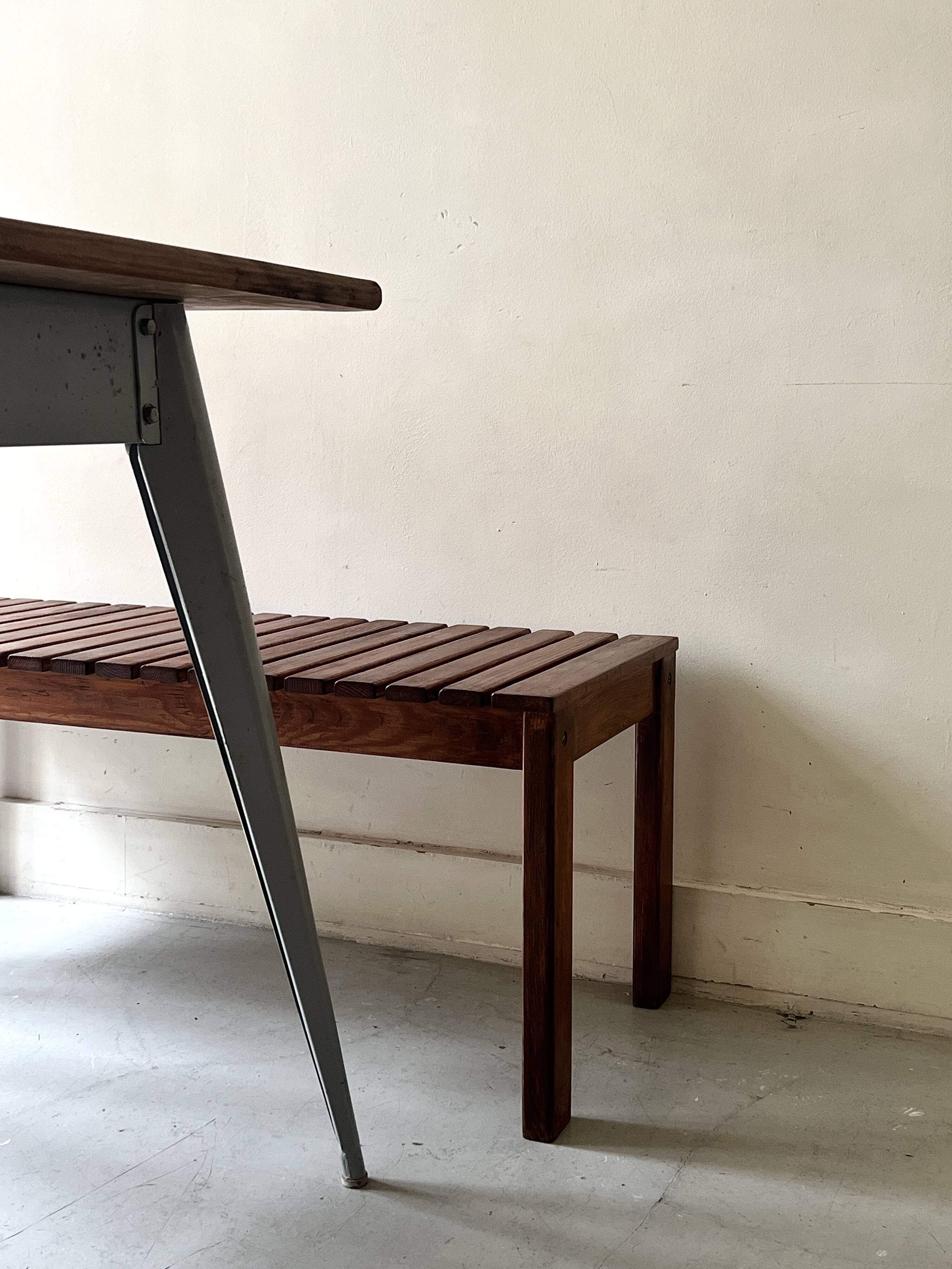 Bench / modernist coffee table made of wooden slats, 1970s design.