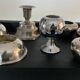Series of 6 vintage candlesticks in brass and silver metal