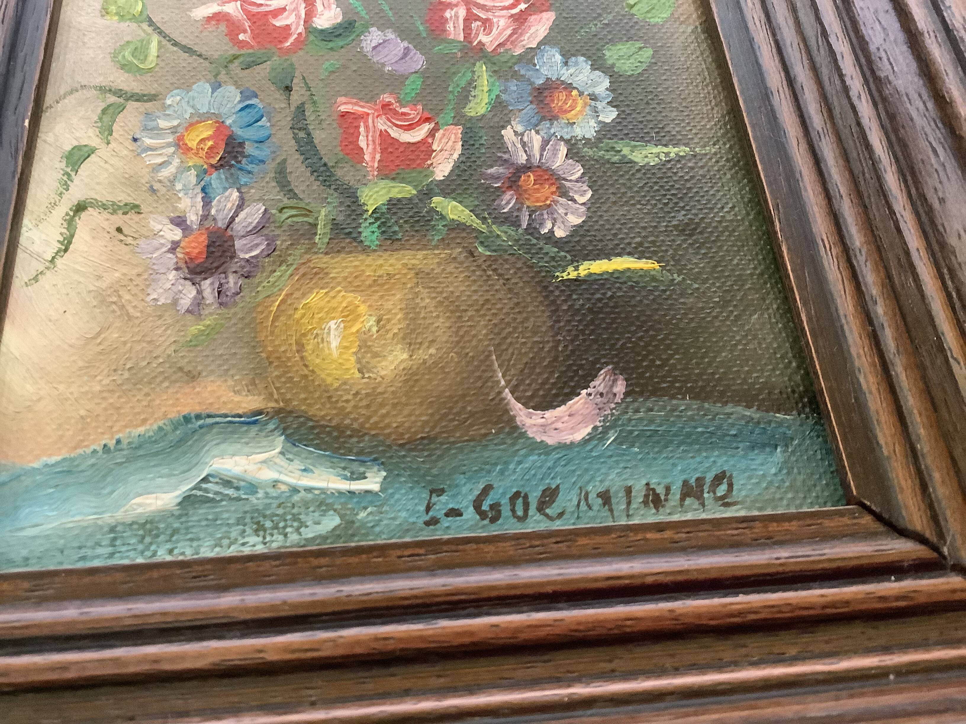 Small flower painting, oil on canvas, signed