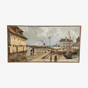 Huile sur toile Honfleur 1974 Blanpain Jean-Marie Luc