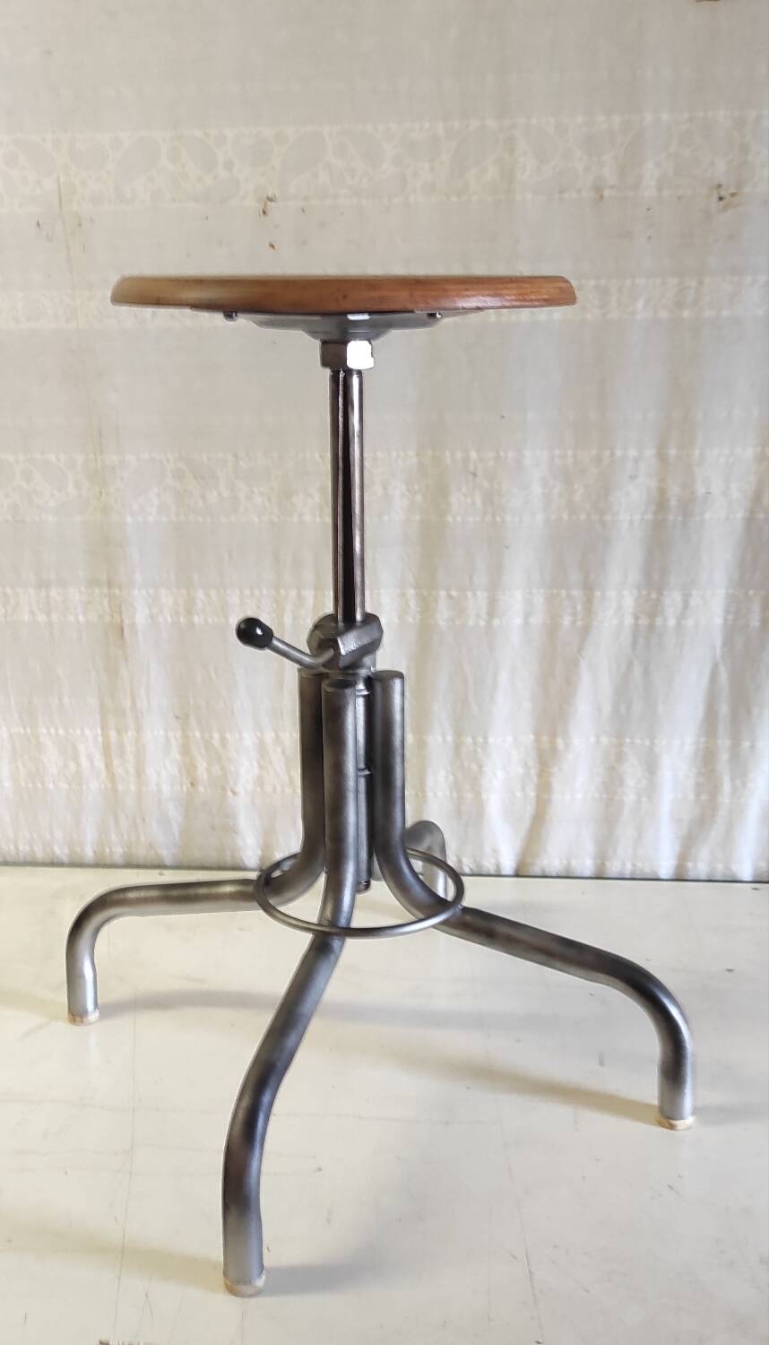 Tubular metal and wood workshop stool - 50s/60s