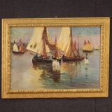 Signed painting and dated seascape with boats from the 20th century