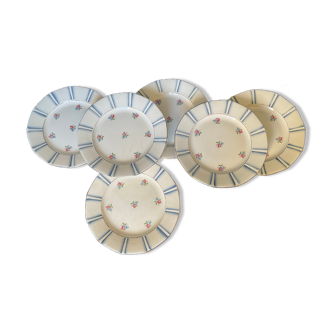 6 vintage octagonal flat plates in floral porcelain, 1960s