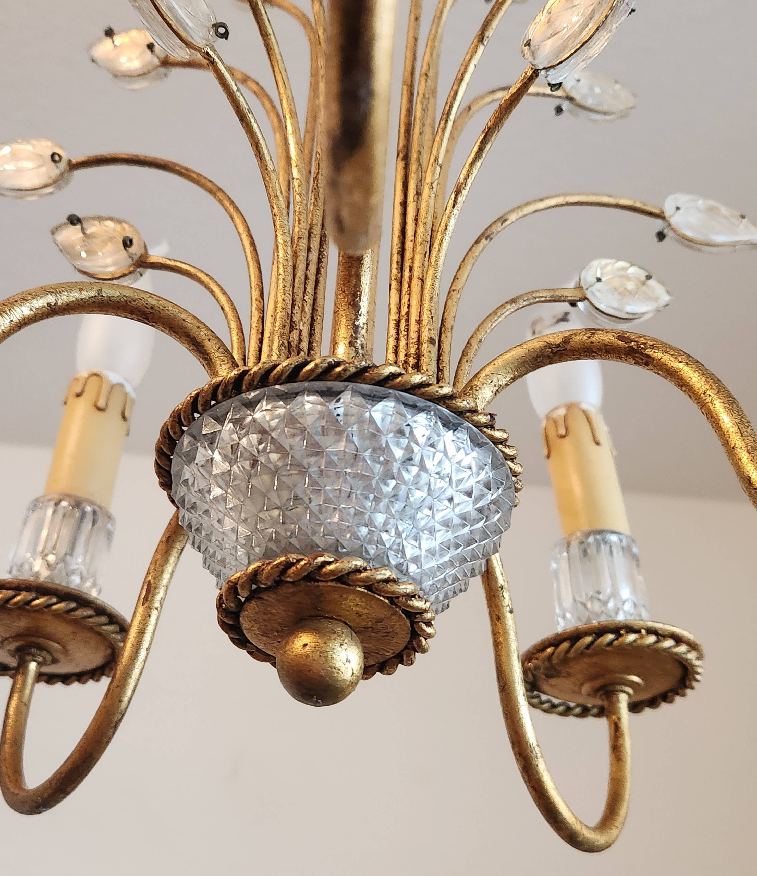 Vintage vergoldet Kronleuchter Maison Baguès Kristall 60er-70er Frankreich