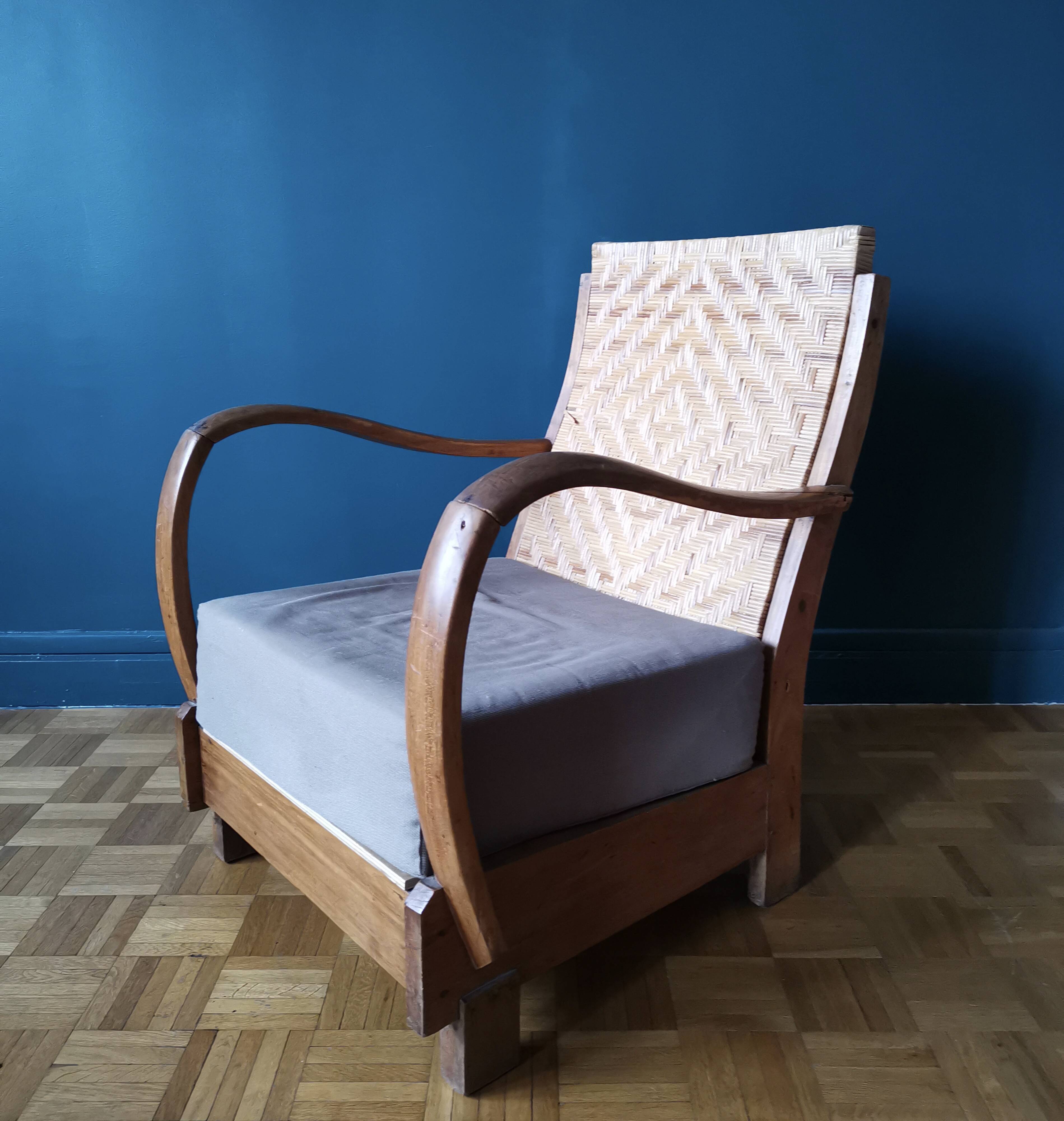 Fauteuil en teck et rotin style colonial indonésien