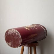 Antique metal umbrella stand with hand-painted floral decor, bohemian countryside