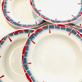 8 hollow plates ceranord st amand boulingrin pink and blue -vintage-kitchen-retro