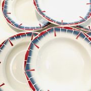 8 hollow plates ceranord st amand boulingrin pink and blue -vintage-kitchen-retro