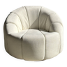 Grand fauteuil blanc de repos de forme circulaire, garniture tissus blanc