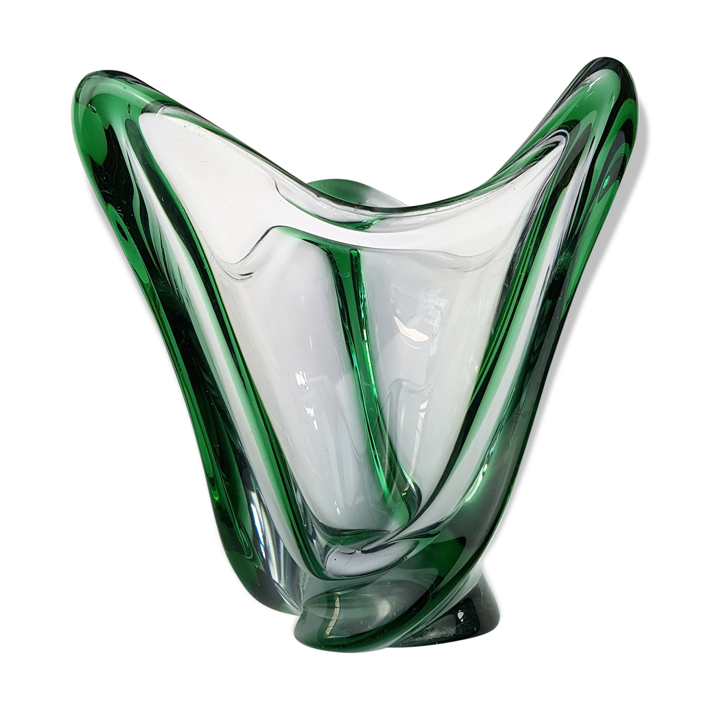 Vase en verre épais vert Murano vintage