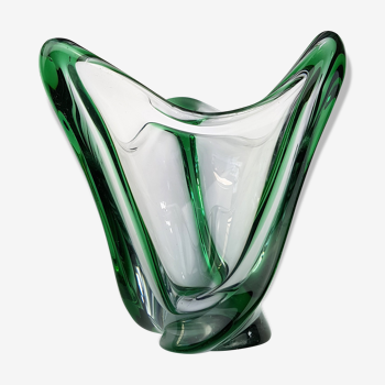 Thick green glass vintage Murano vase