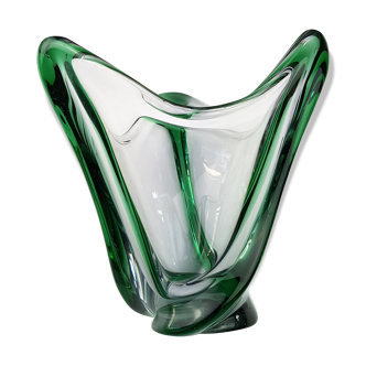 Thick green glass vintage Murano vase