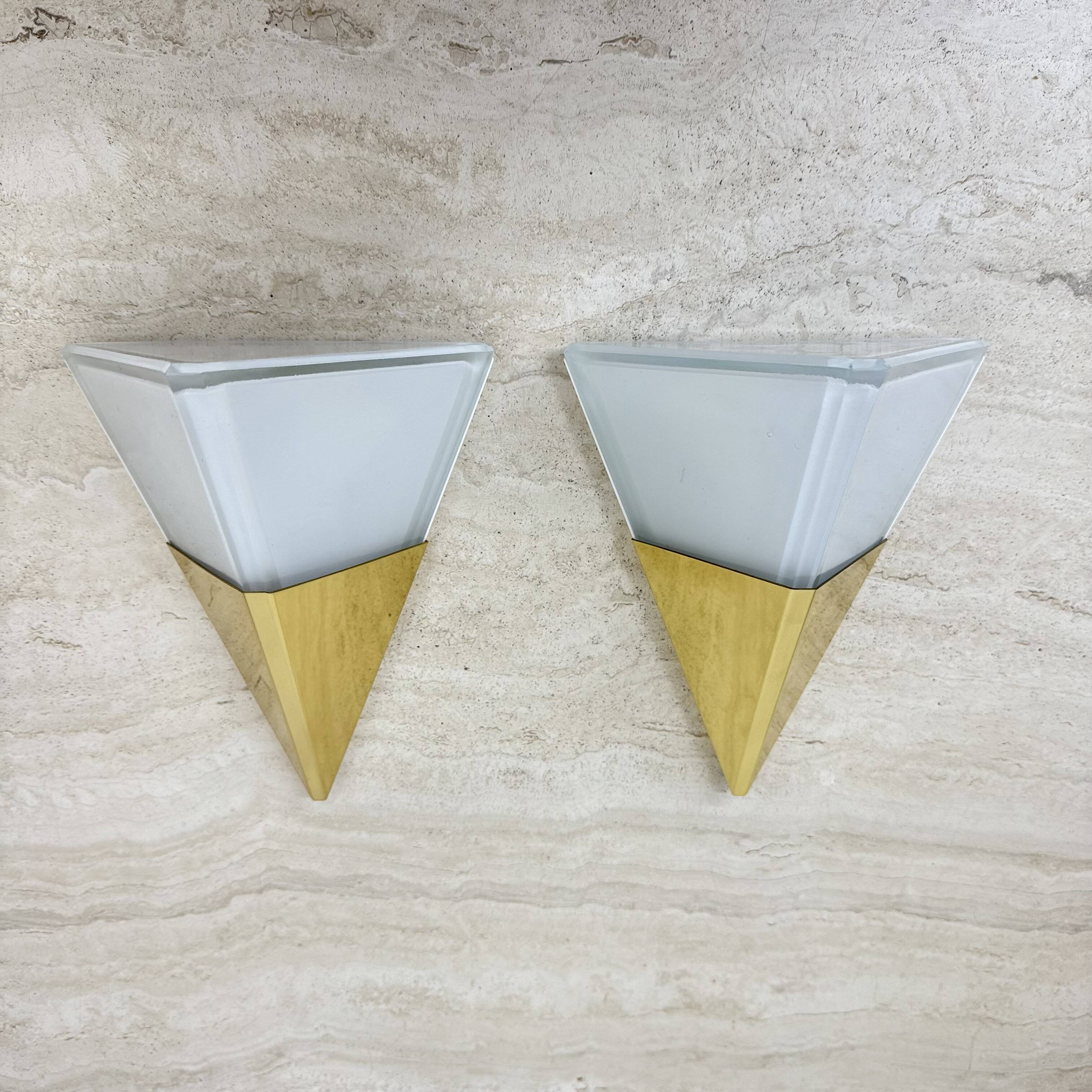 Set of 2 Limburg Glashütte brass and glass wall lamps sconce , 1970s