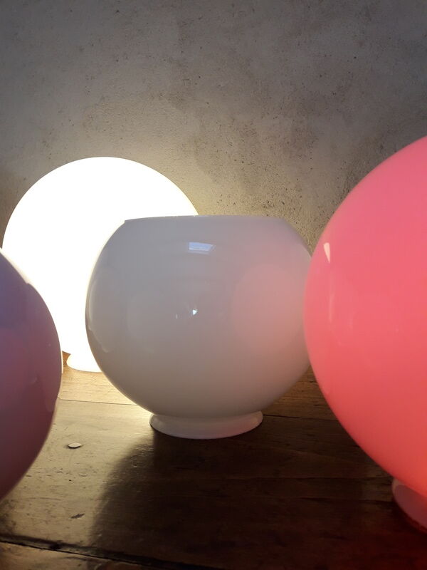 Globe 20cm en verre blanc ancien pour lampe suspension