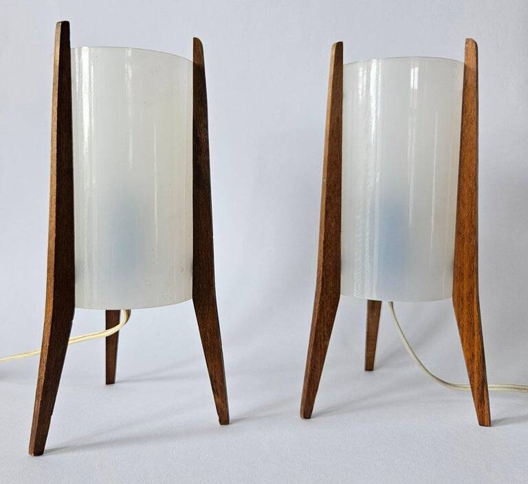 Pair of Mid-Century Table Lamps Pokrok Zilina, Tripod, Rocket, 1970s