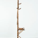 Porte-manteau ancien français en bambou, avec miroir et porte-parapluie.