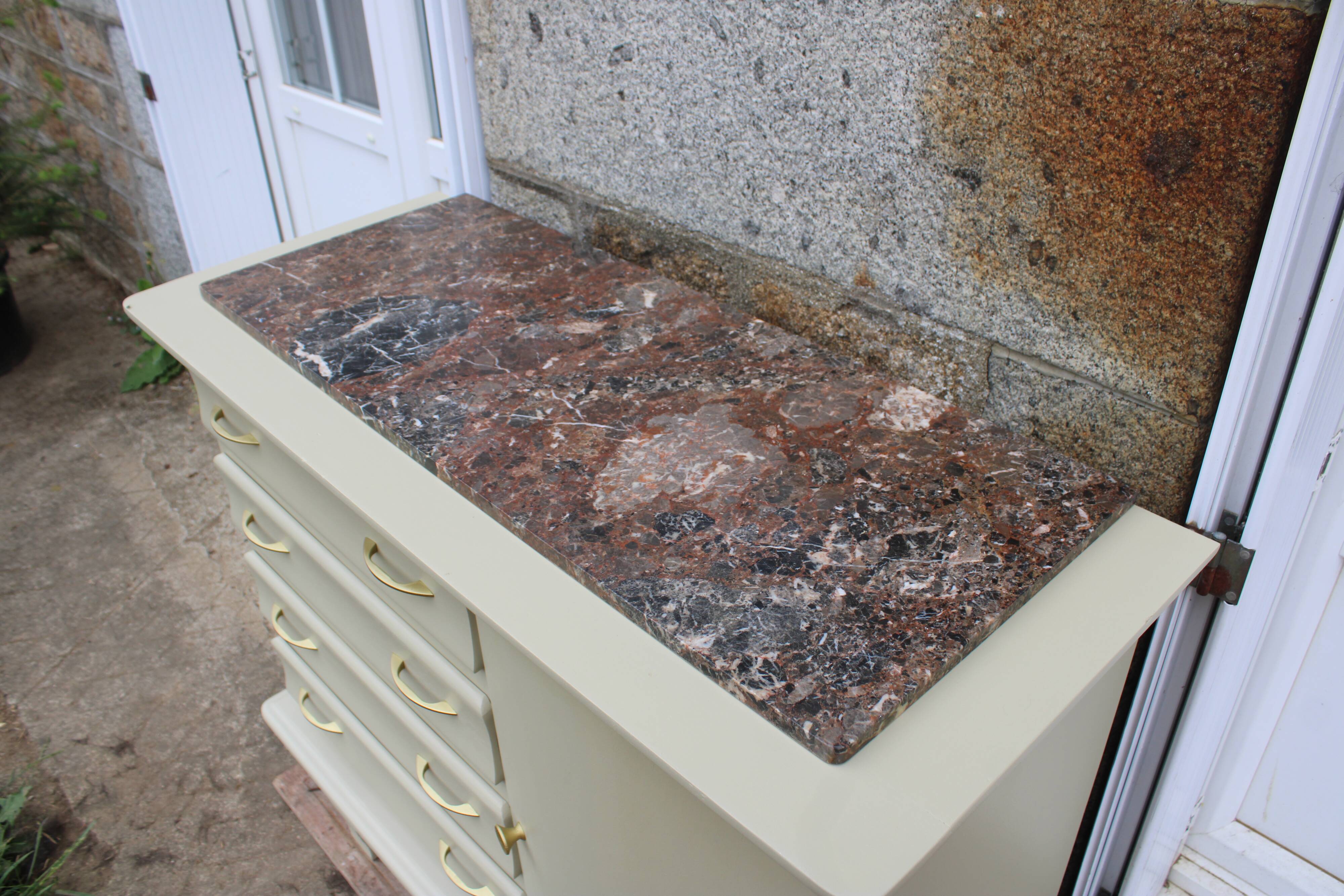 Asymmetrical Art Deco Chest of Drawers – Marble & Cream Green