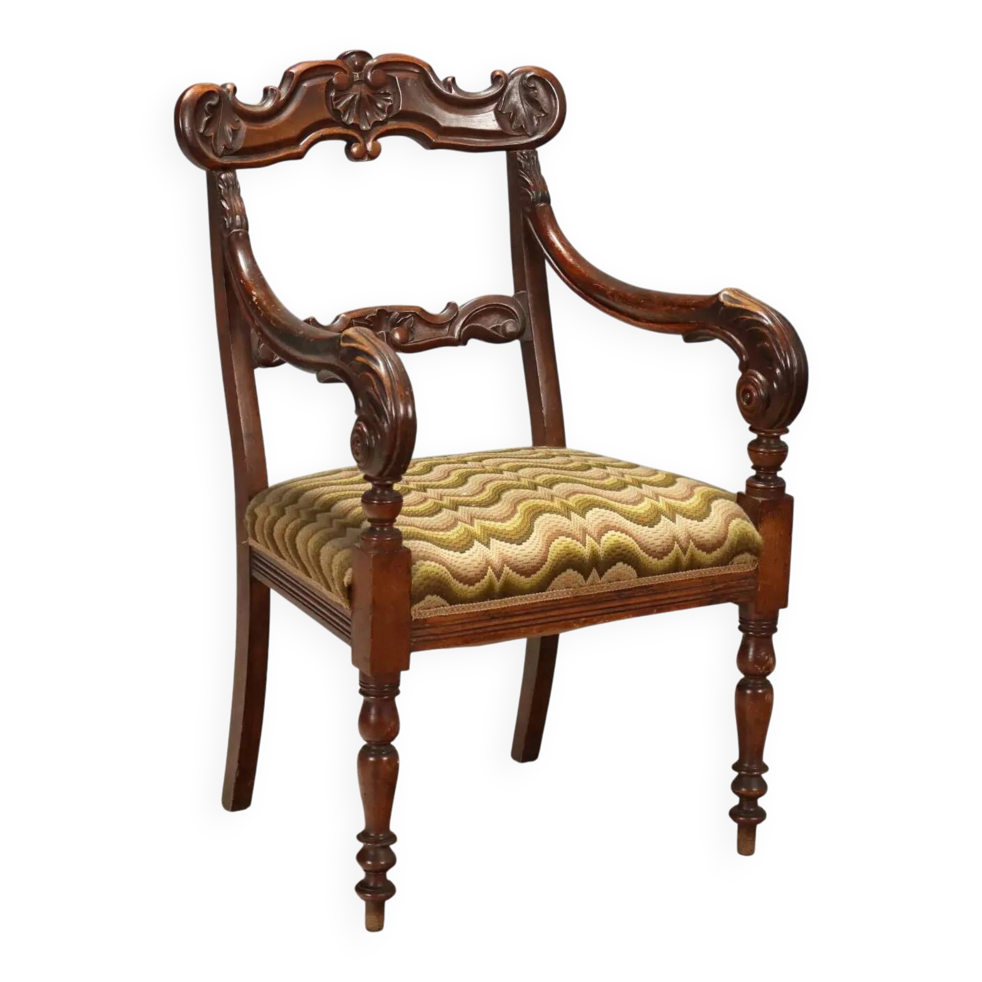 Antique Louis-Philippe armchair in walnut, Italy, 19th century.