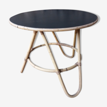 Table basse en rotin tripode 1960