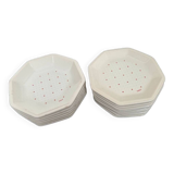 Set of 10 dinner plates and 6 Tiffany hexagonal soup plates