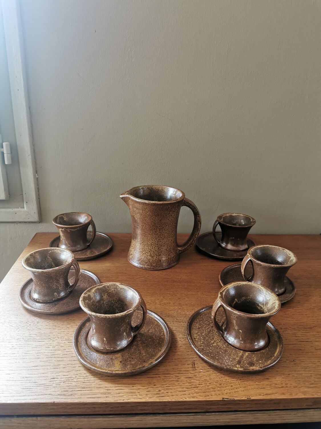 Vintage stoneware coffee service. Signed Tournay