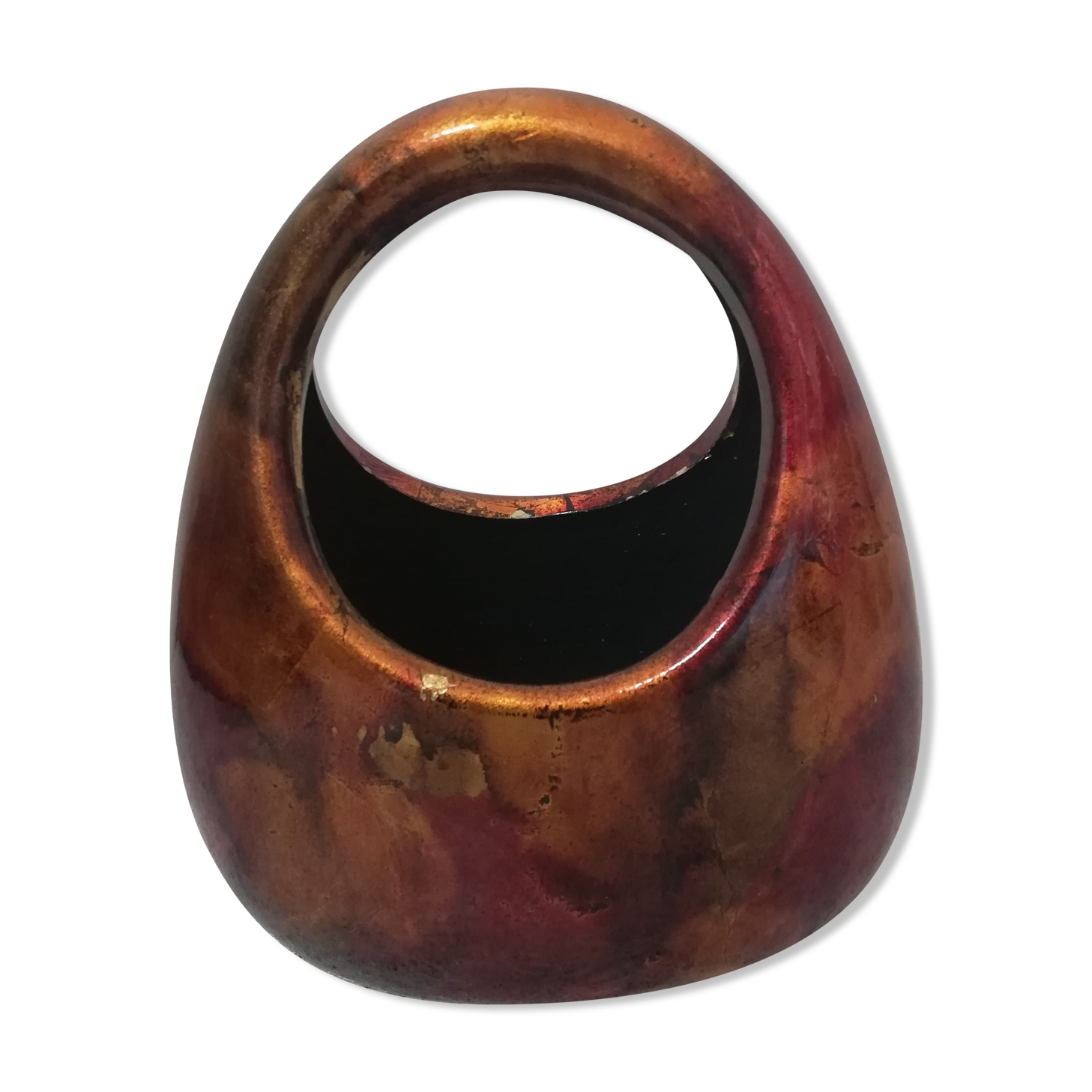 Vase or planter in enamelled and lacquered metal
