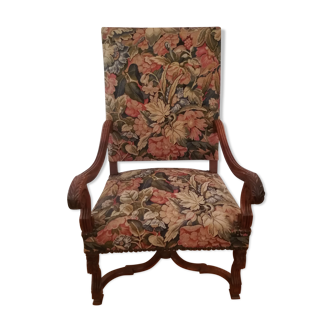 Louis XIII walnutstyle upholstered armchair