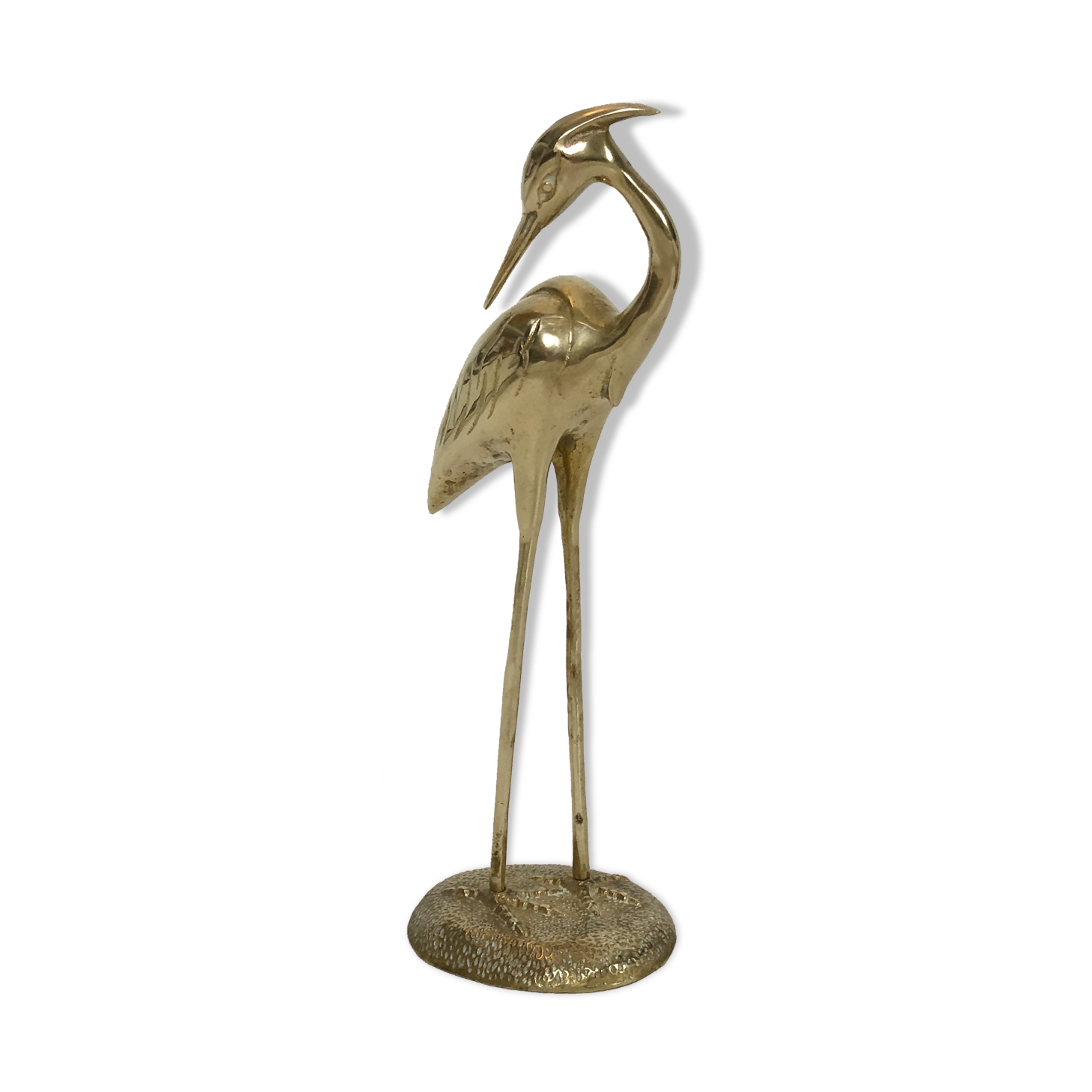 Hollywood Regency heron in golden brass 70s